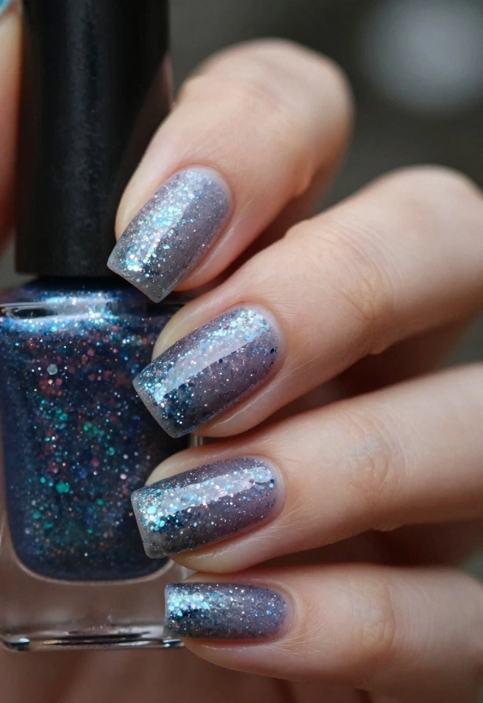 16 Blue Winter Nails Ideas Cool Frosty Vibes - 3. Glittery Gradient 1