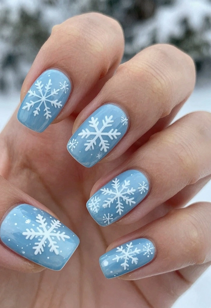 16 Blue Winter Nails Ideas Cool Frosty Vibes - 4. Snowflake Bliss 1