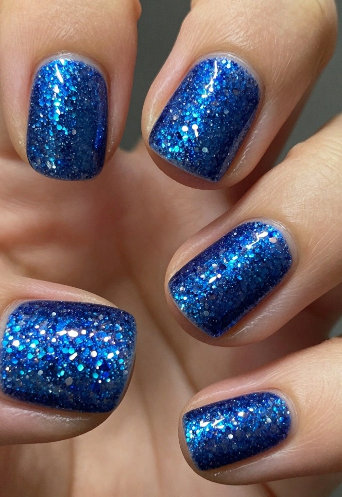 16 Blue Winter Nails Ideas Cool Frosty Vibes - 6. Blue Glitter Bomb 1
