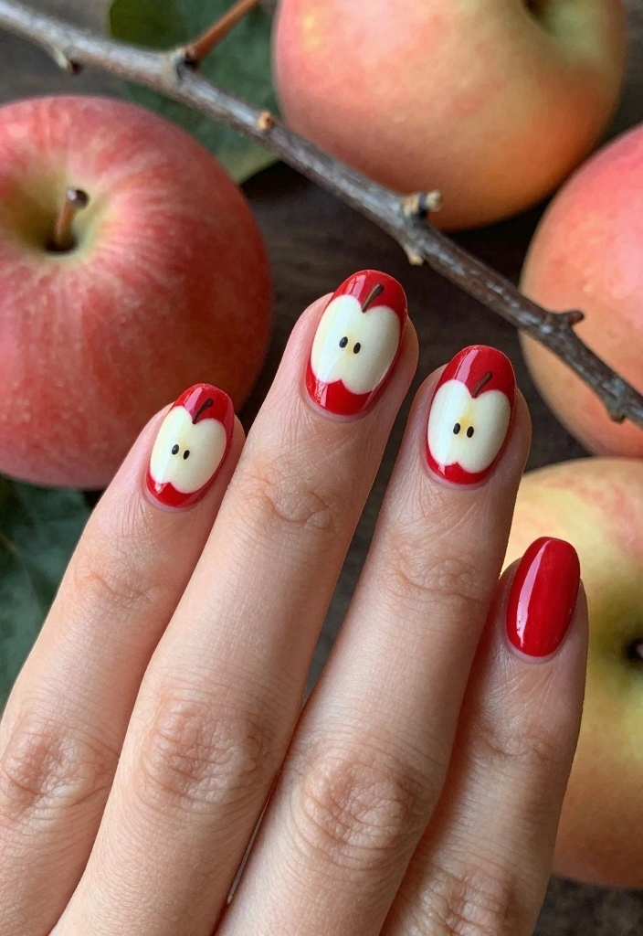 16 Cute Autumn Nails Ideas: Sweet Cozy Designs - 10. Sweet Apple Slice 1