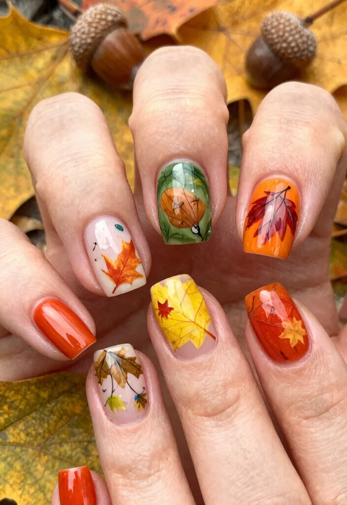 16 Cute Autumn Nails Ideas: Sweet Cozy Designs - 14. Acorn and Leaf Showdown 1