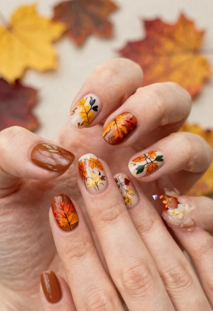 16 Cute Autumn Nails Ideas: Sweet Cozy Designs - 2. Leafy Delight 1
