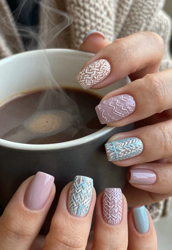 16 Cute Autumn Nails Ideas: Sweet Cozy Designs - 3. Cozy Sweater Patterns 1
