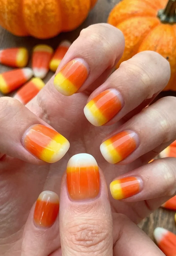 16 Cute Autumn Nails Ideas: Sweet Cozy Designs - 6. Candy Corn Cuties 1