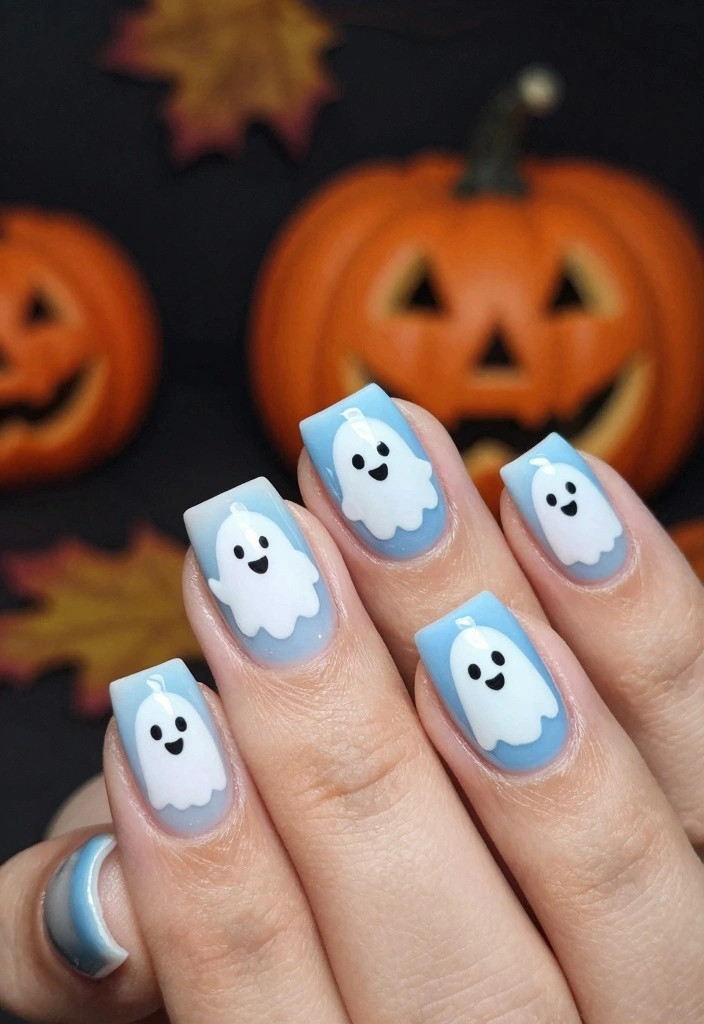 16 Cute Halloween Nails Ideas: Fun Spooky Style - 1. Adorable Ghosts 1