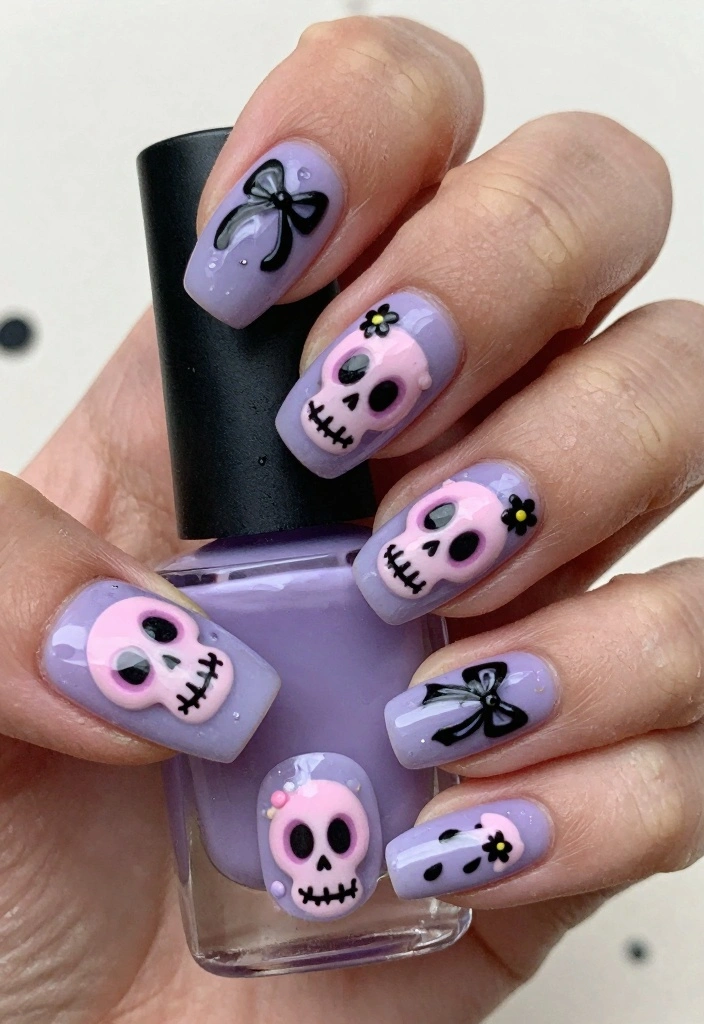 16 Cute Halloween Nails Ideas: Fun Spooky Style - 13. Sweet Skull Designs 1