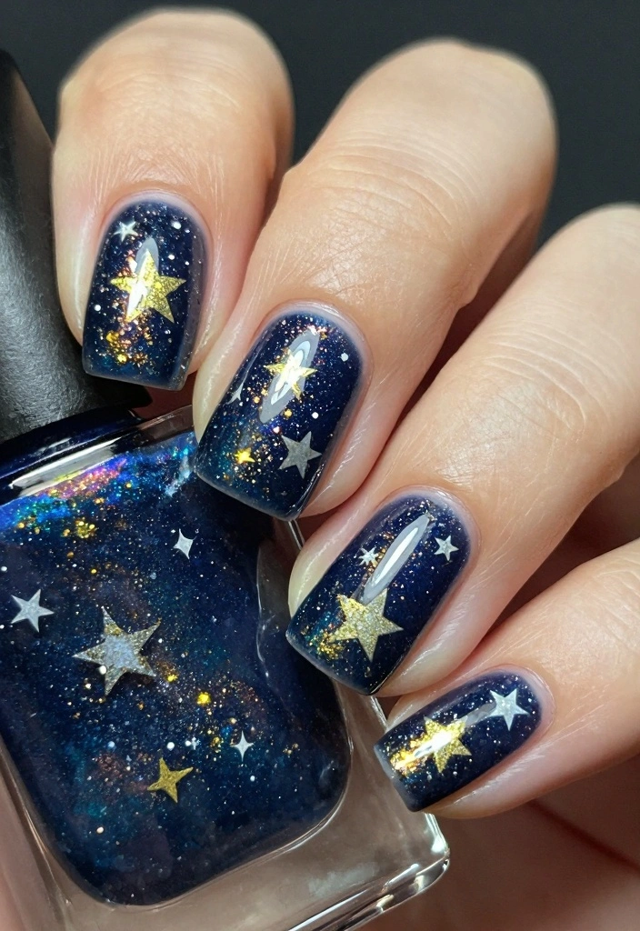 16 Cute Halloween Nails Ideas: Fun Spooky Style - 15. Sparkly Starry Night 1