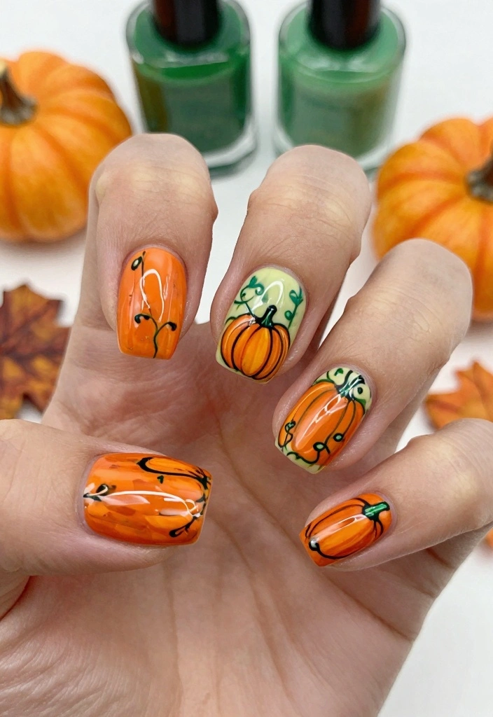 16 Cute Halloween Nails Ideas: Fun Spooky Style - 2. Playful Pumpkin Patches 1