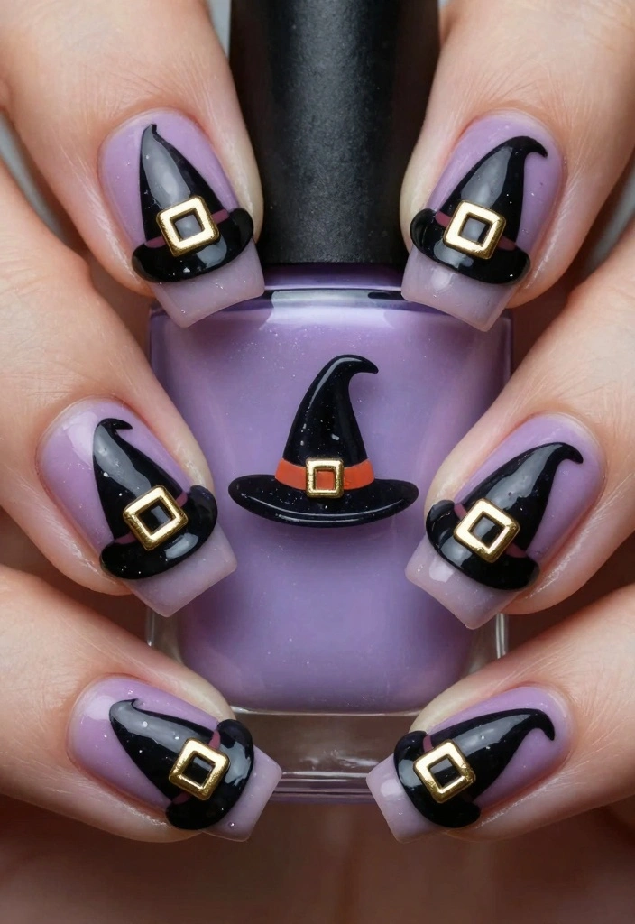 16 Cute Halloween Nails Ideas: Fun Spooky Style - 4. Whimsical Witch Hats 1