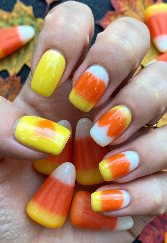 16 Cute Halloween Nails Ideas: Fun Spooky Style - 5. Cute Candy Corn 1