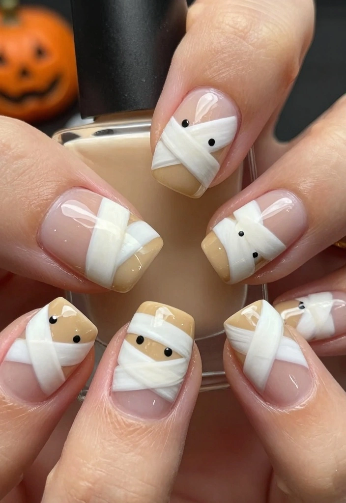 16 Cute Halloween Nails Ideas: Fun Spooky Style - 6. Mummy Mania 1