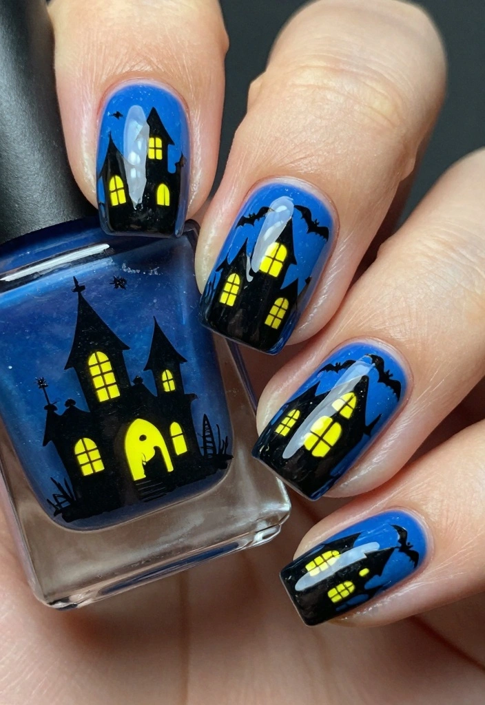 16 Cute Halloween Nails Ideas: Fun Spooky Style - 8. Haunted House Delights 1