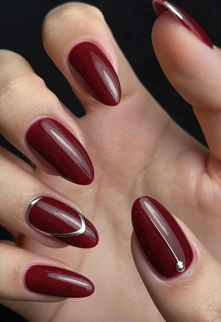 16 Dark Red Nails Ideas Rich Bold Classic - 10. Dark Red and Silver Combo 1