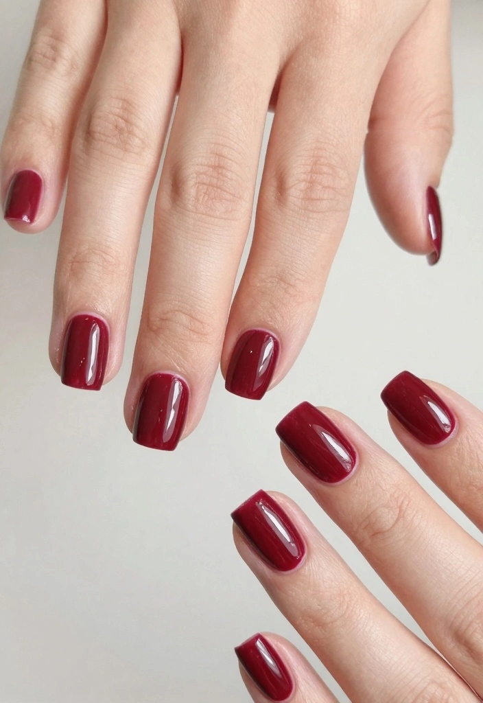 16 Dark Red Nails Ideas Rich Bold Classic - 11. Dark Red Half-Moon Design 1
