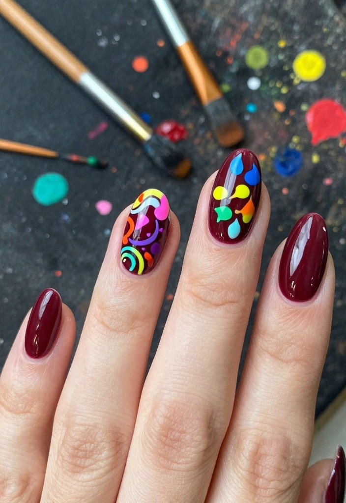 16 Dark Red Nails Ideas Rich Bold Classic - 12. Artistic Dark Red Designs 1