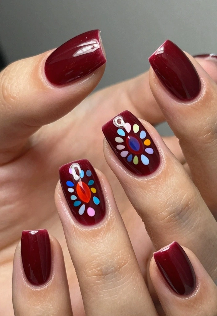 16 Dark Red Nails Ideas Rich Bold Classic - 16. Dark Red Stamping Art 1