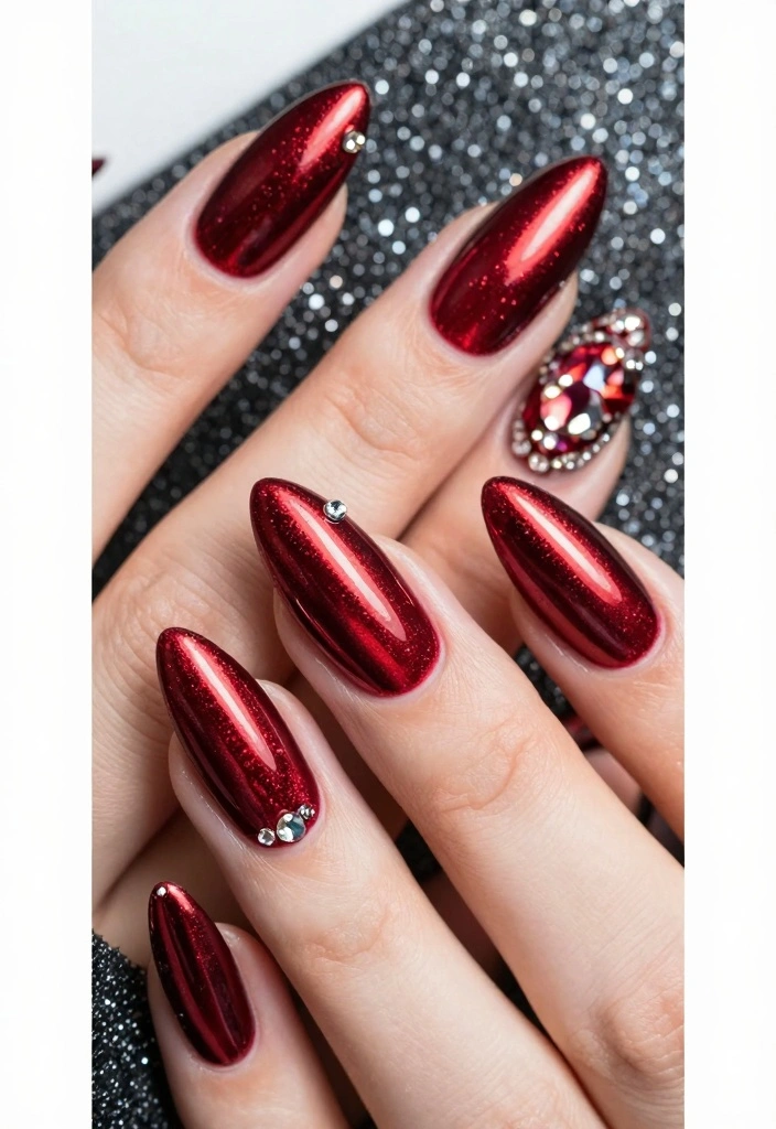 16 Dark Red Nails Ideas Rich Bold Classic - 4. Metallic Deep Red Glam 1