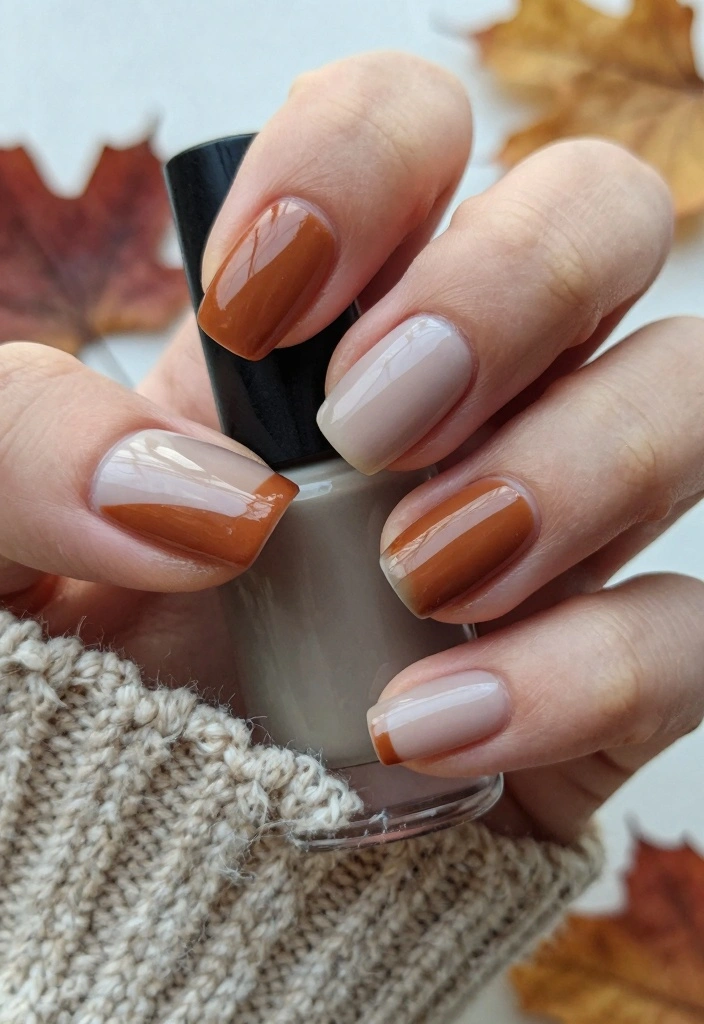 16 Easy Autumn Nails Ideas: Simple Cozy Designs - 11. Soft Color Blocking 1