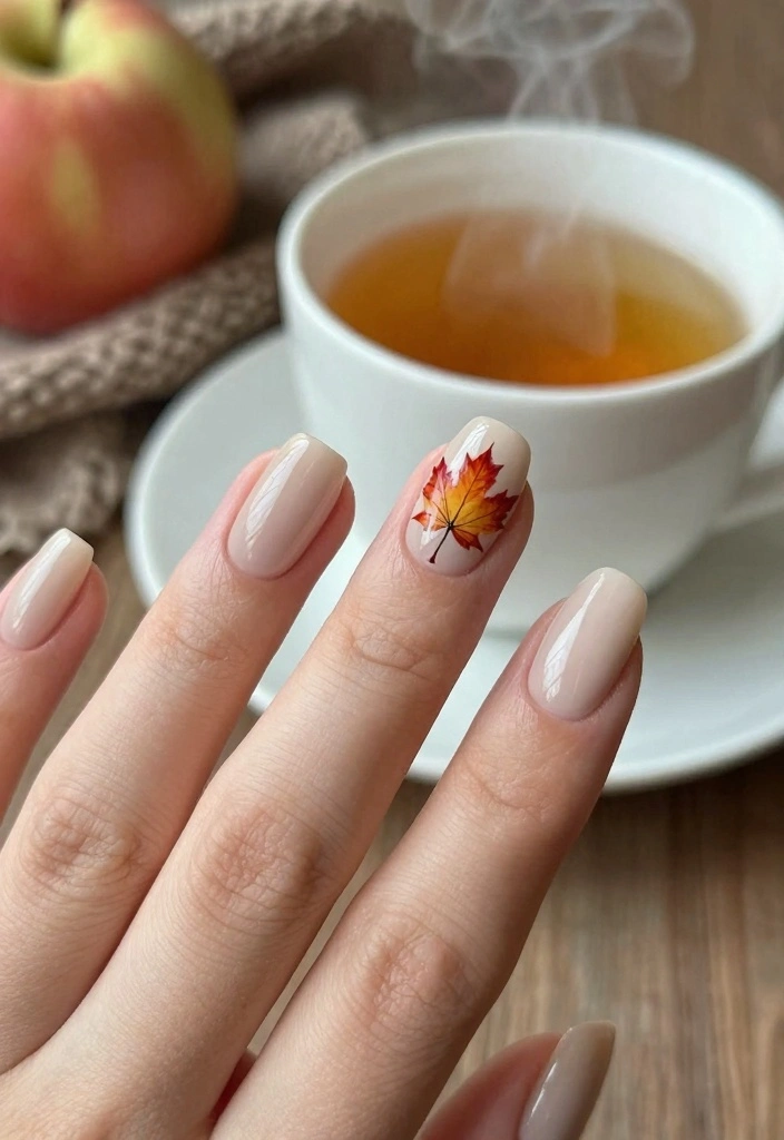 16 Easy Autumn Nails Ideas: Simple Cozy Designs - 2. Minimalist Maple Leaf 1
