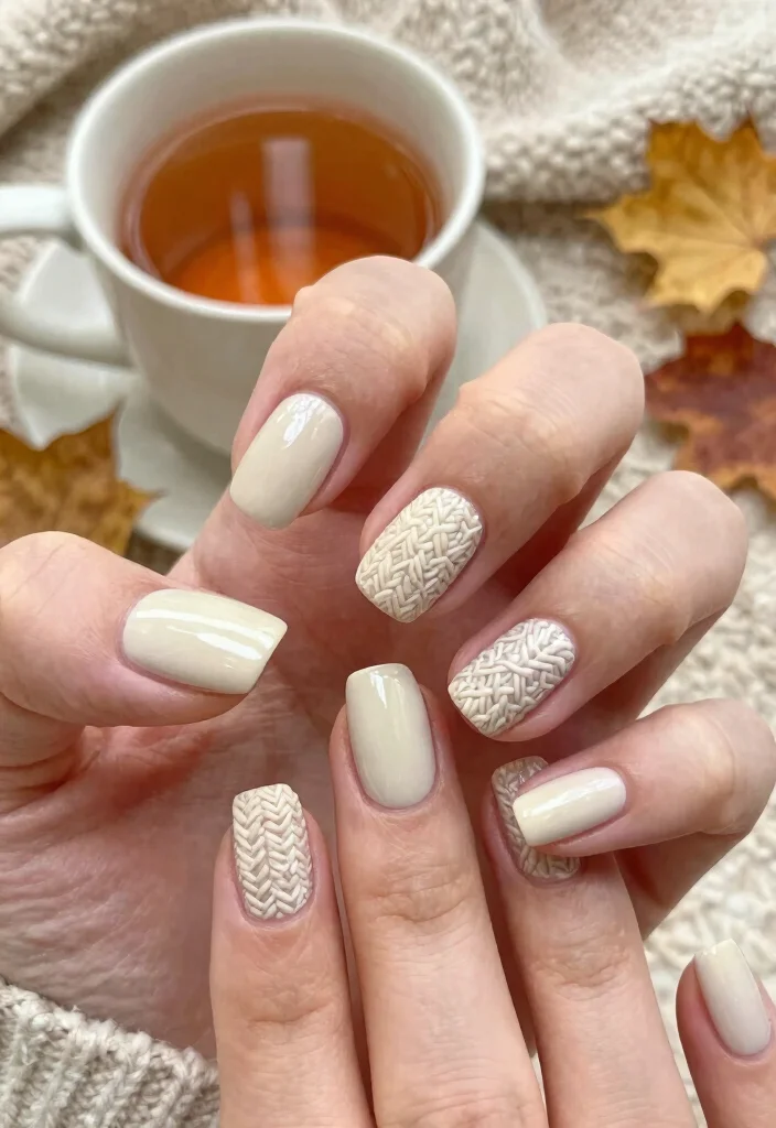 16 Easy Autumn Nails Ideas: Simple Cozy Designs - 4. Cozy Sweater Knit 1