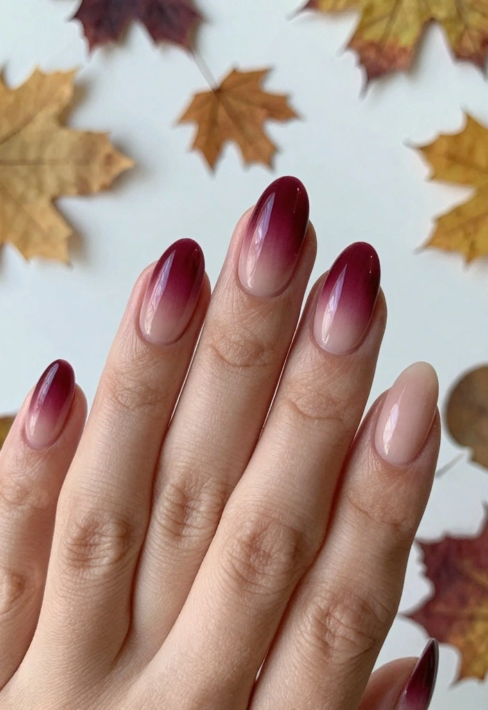16 Fall Coffin Nail Ideas: Sleek, Trendy Shapes - 12. Berry-Dipped Ombré 1