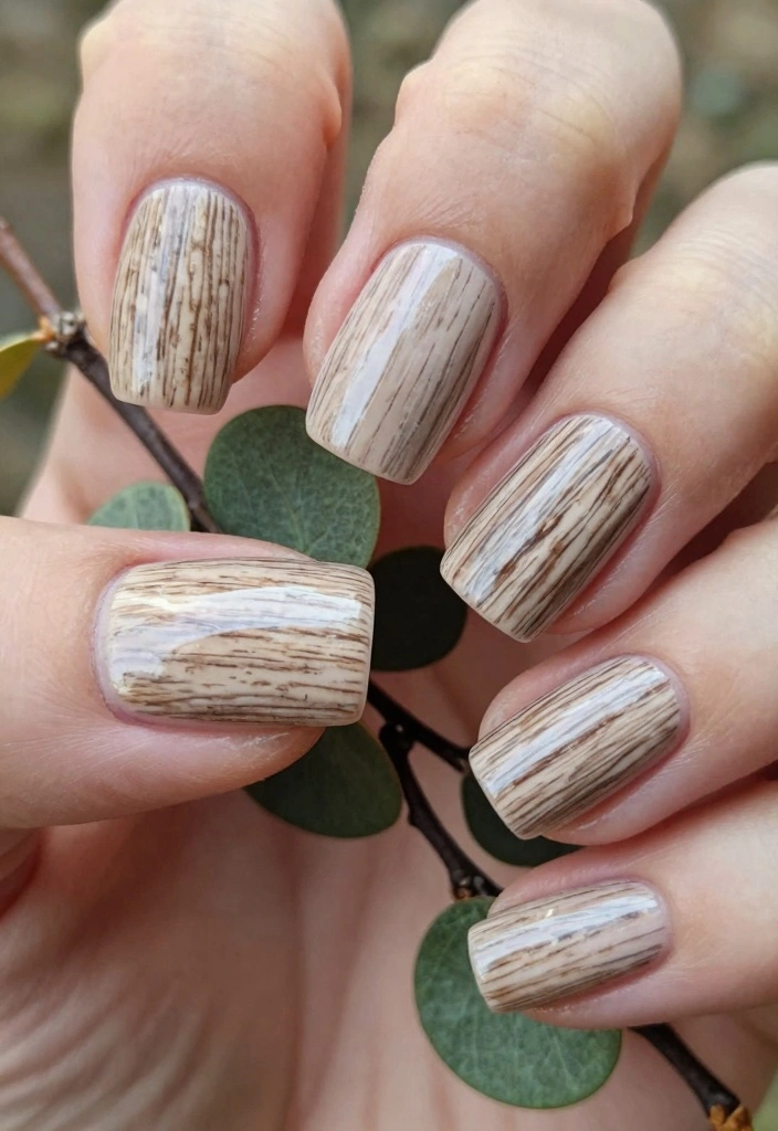 16 Fall Coffin Nail Ideas: Sleek, Trendy Shapes - 15. Rustic Charm with Wood Grain 1