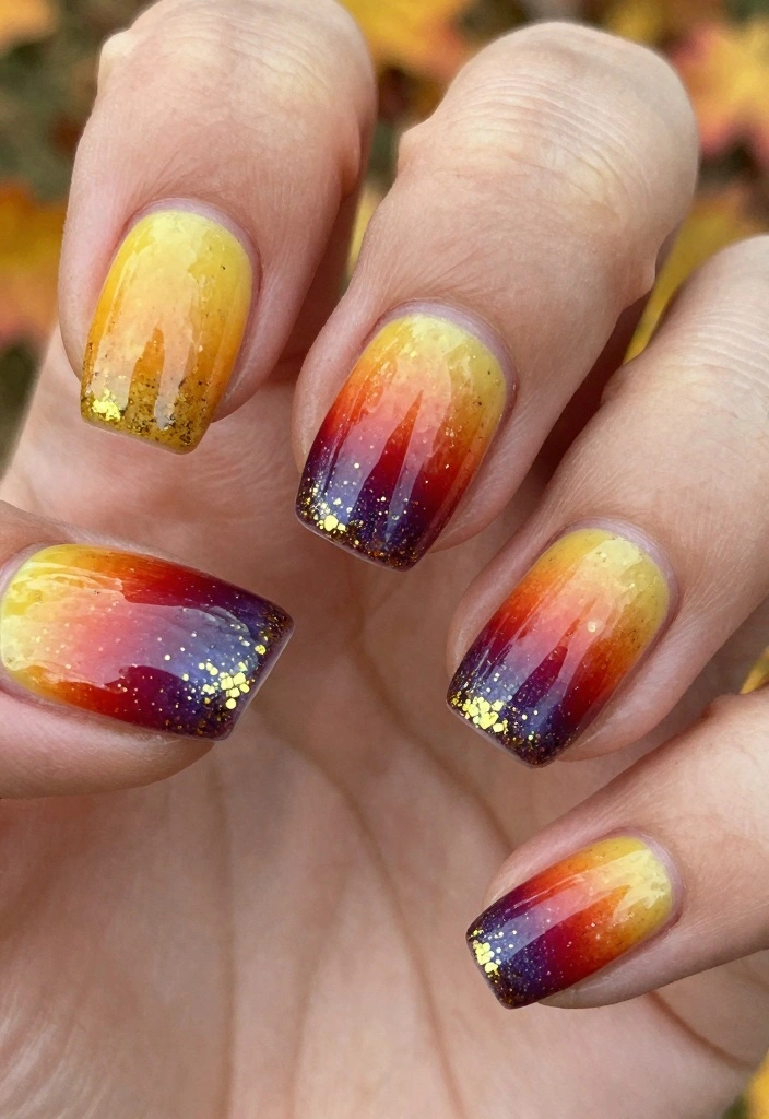 16 Fall Coffin Nail Ideas: Sleek, Trendy Shapes - 16. Autumn Sunset Gradient 1