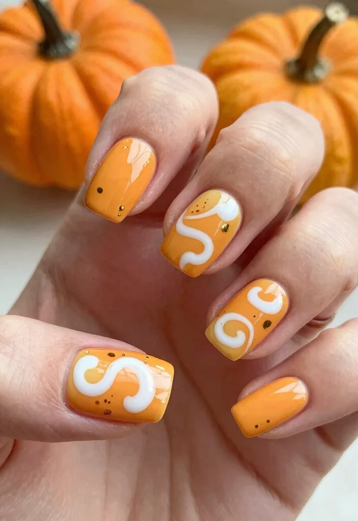 16 Fall Coffin Nail Ideas: Sleek, Trendy Shapes - 2. Pumpkin Spice Dream 1