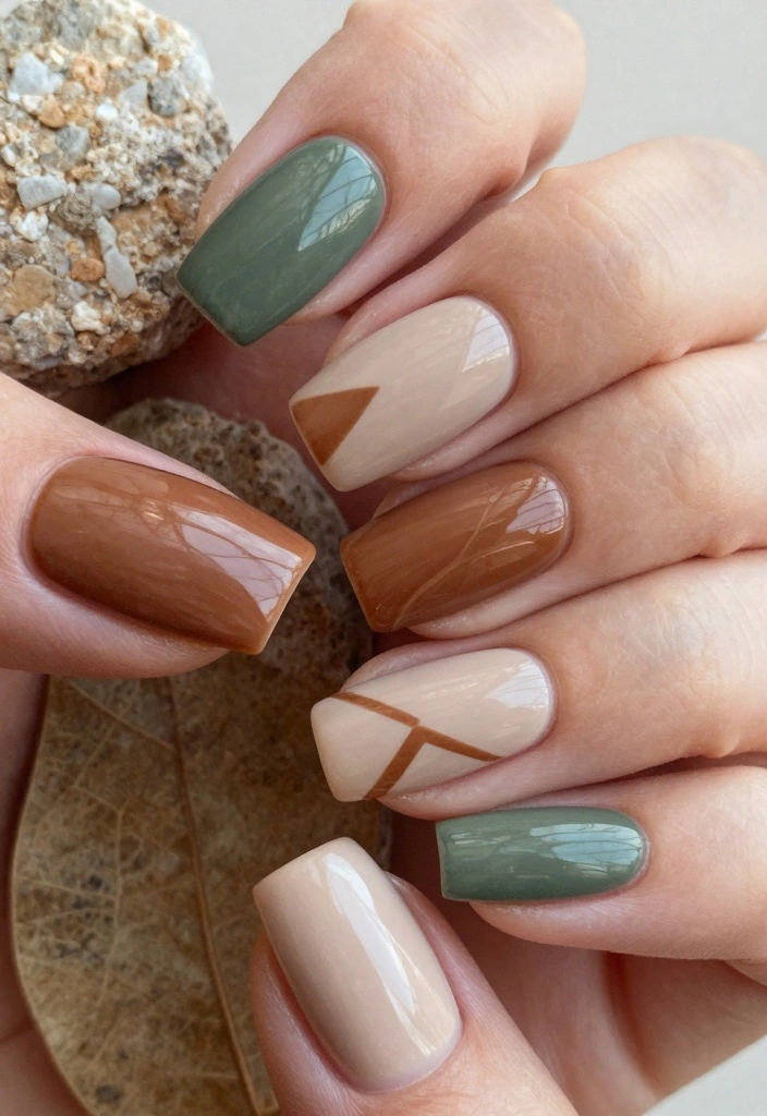 16 Fall Coffin Nail Ideas: Sleek, Trendy Shapes - 3. Earthy Tones and Textures 1