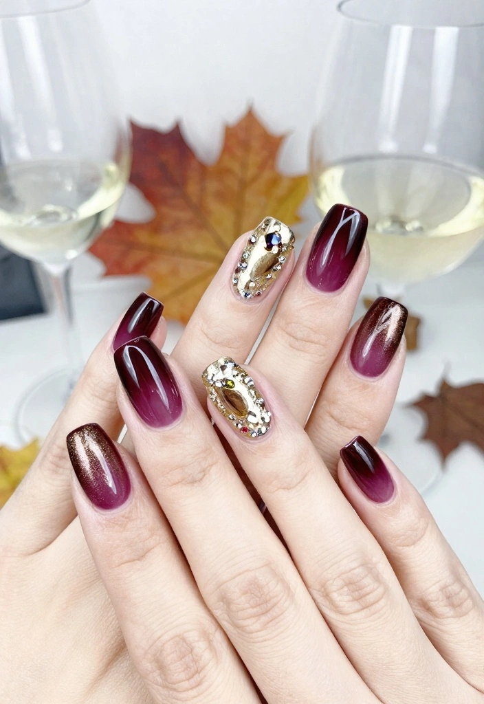 16 Fall Coffin Nail Ideas: Sleek, Trendy Shapes - 5. Cranberry Wine Glam 1