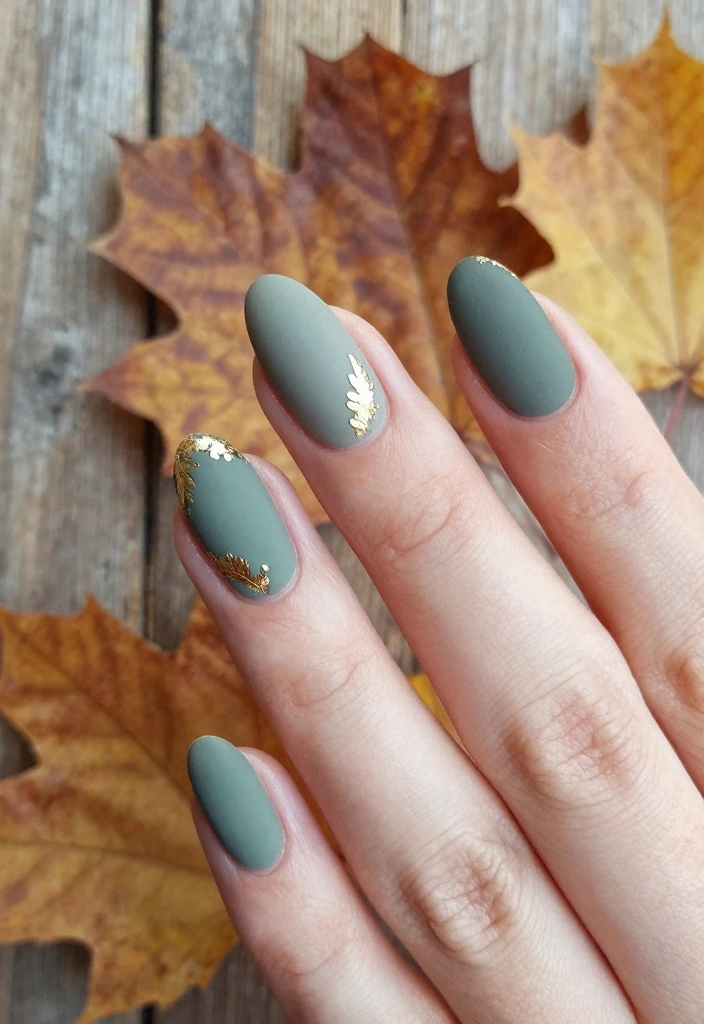 16 Fall Nail Inspo Almond Ideas for an Elegant Touch - 3. Earthy Green Touch 1