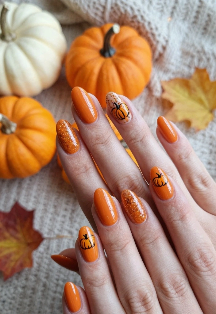 16 Fall Nail Inspo Almond Ideas for an Elegant Touch - 4. Pumpkin Spice Dreams 1