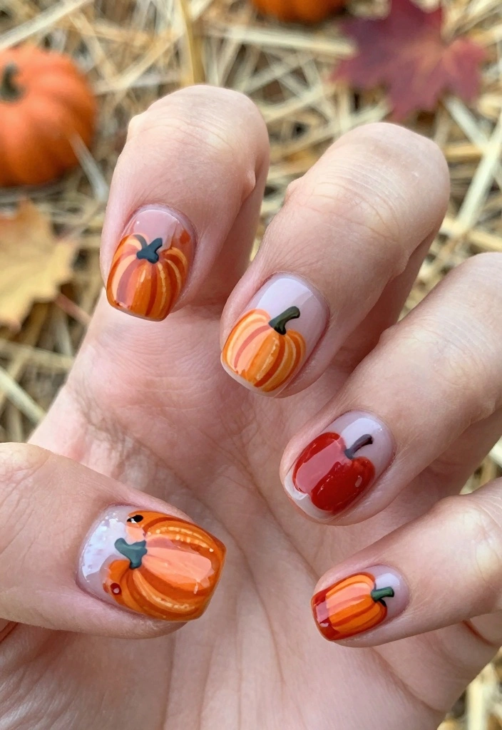 17 Autumn Gel Nails Ideas: Long Lasting Seasonal Style - 11. Harvest Theme Nail Art 1