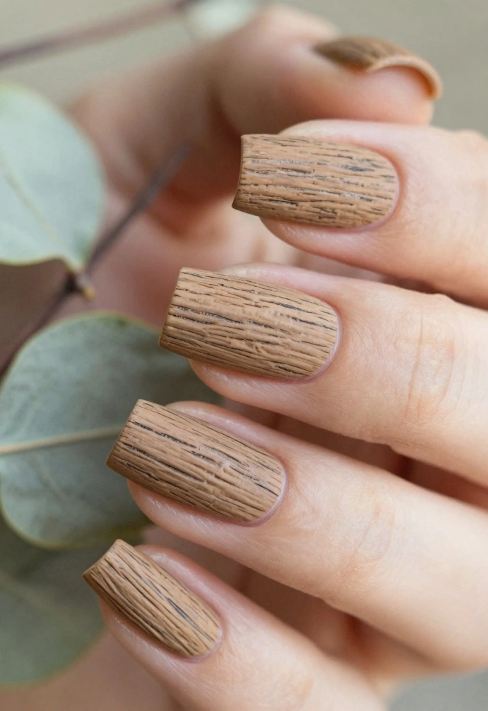 17 Autumn Gel Nails Ideas: Long Lasting Seasonal Style - 12. Rustic Wood Grain Designs 1
