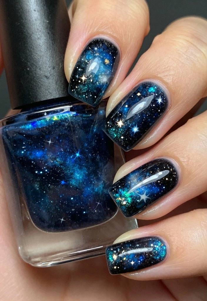 17 Autumn Gel Nails Ideas: Long Lasting Seasonal Style - 13. Night Sky Inspiration 1