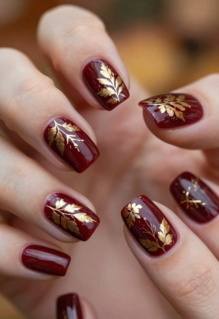 17 Autumn Gel Nails Ideas: Long Lasting Seasonal Style - 14. Simple Leaf Patterns 1
