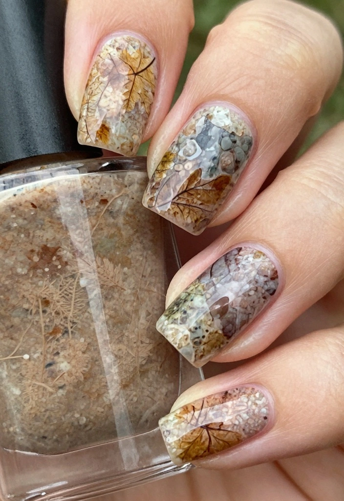 17 Autumn Gel Nails Ideas: Long Lasting Seasonal Style - 17. Nature-Inspired Textures 1