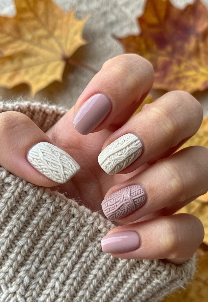 17 Autumn Gel Nails Ideas: Long Lasting Seasonal Style - 2. Cozy Sweater Textures 1
