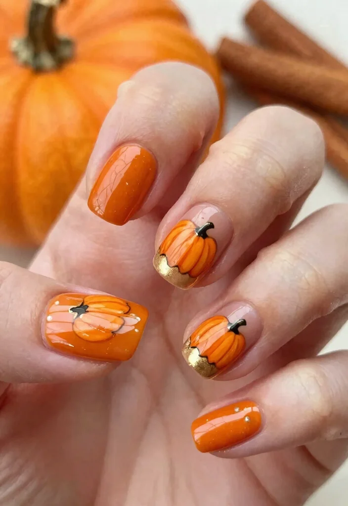17 Autumn Gel Nails Ideas: Long Lasting Seasonal Style - 3. Pumpkin Spice Inspired Nails 1