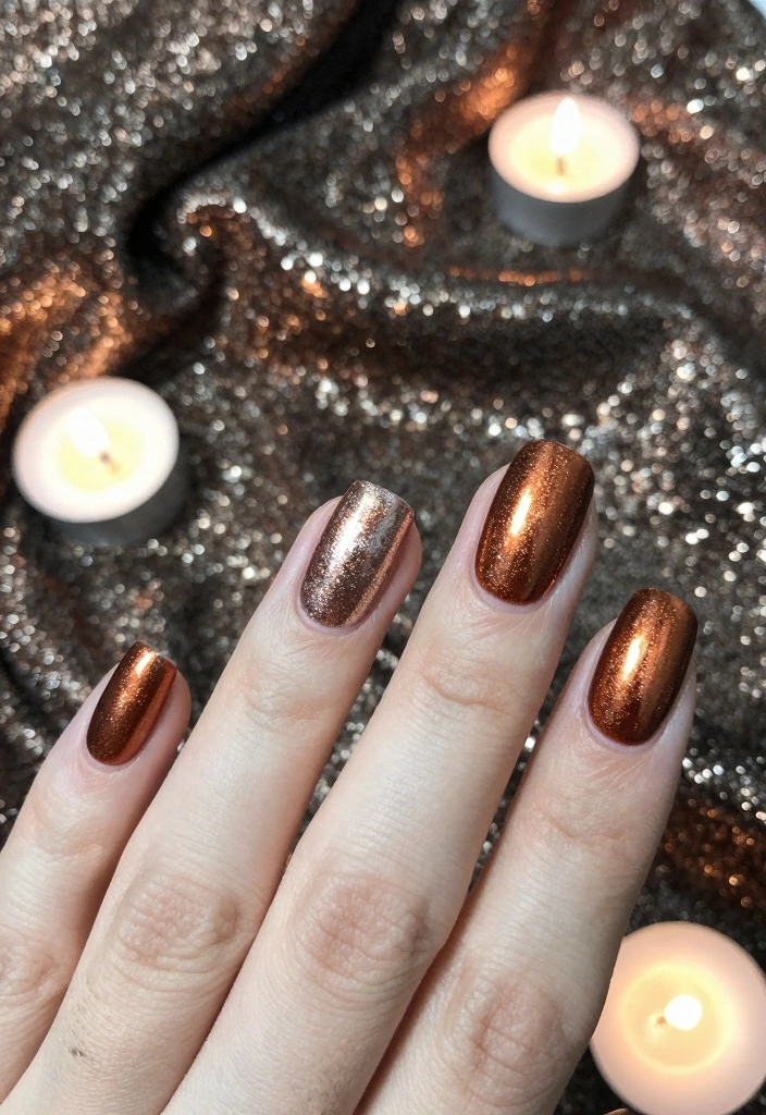 17 Autumn Nails Ideas: Trendy, Cozy, and Stylish - 11. Copper and Bronze Glam 1