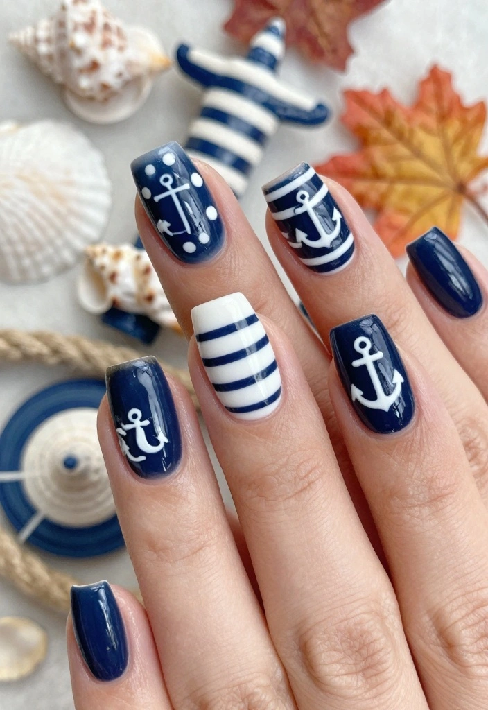 17 Autumn Nails Ideas: Trendy, Cozy, and Stylish - 13. Nautical Fall Designs 1