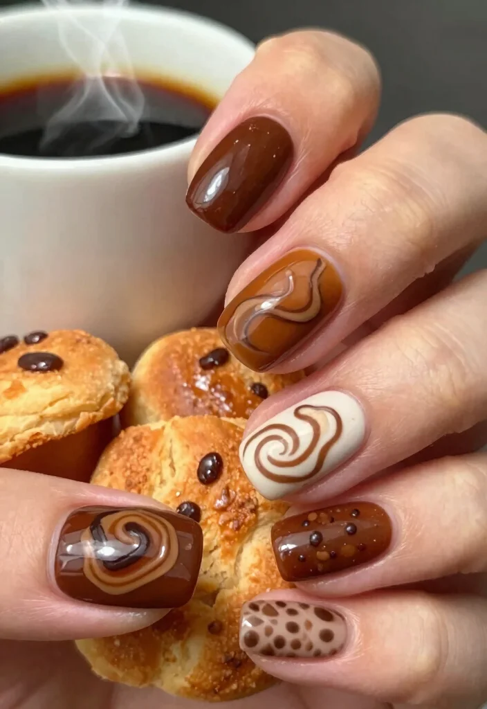 17 Autumn Nails Ideas: Trendy, Cozy, and Stylish - 15. Cozy Coffee Inspired 1