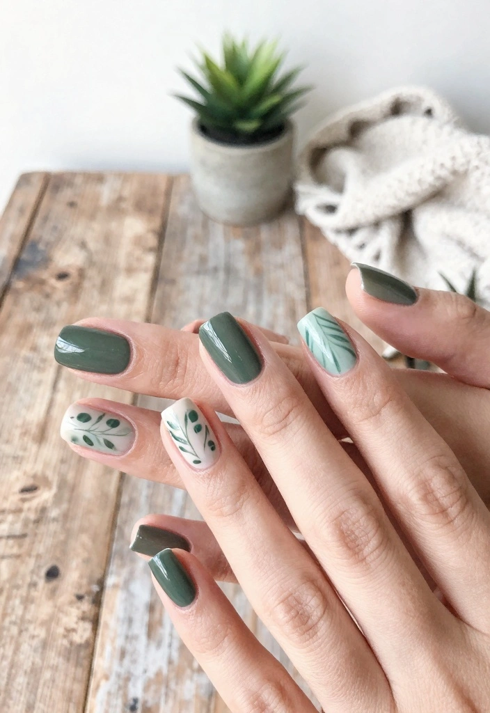 17 Autumn Nails Ideas: Trendy, Cozy, and Stylish - 4. Earthy Green Tones 1
