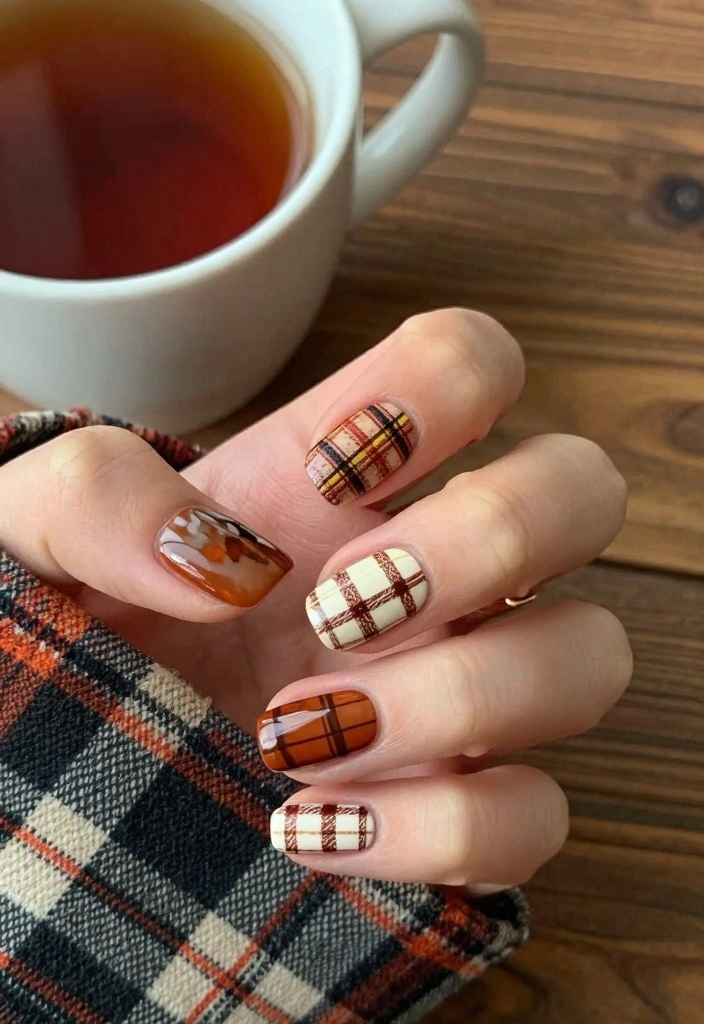 17 Autumn Nails Ideas: Trendy, Cozy, and Stylish - 6. Rustic Plaid Patterns 1
