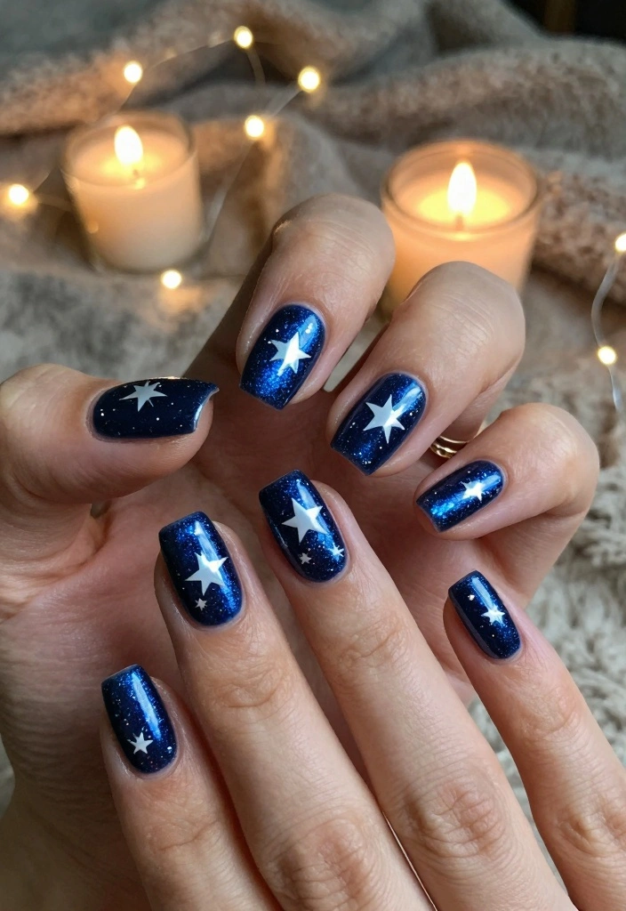 17 Autumn Nails Ideas: Trendy, Cozy, and Stylish - 9. Sparkling Midnight Blue 1