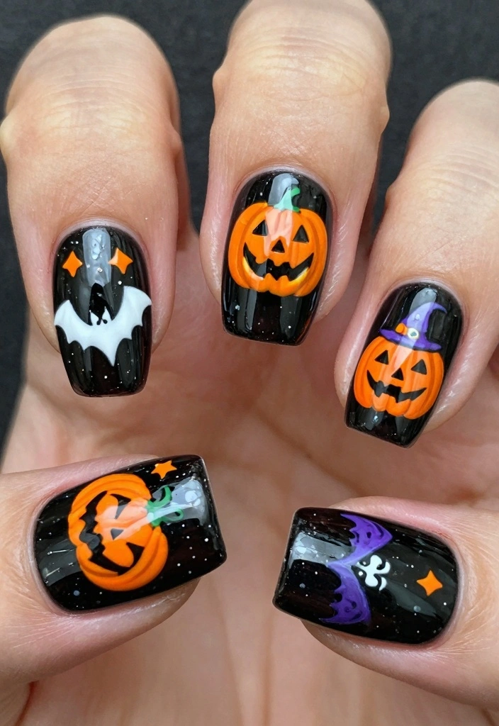 17 Black Halloween Nails Ideas Dark Spooky Chic - 8. Halloween Themed Nail Stencils 1
