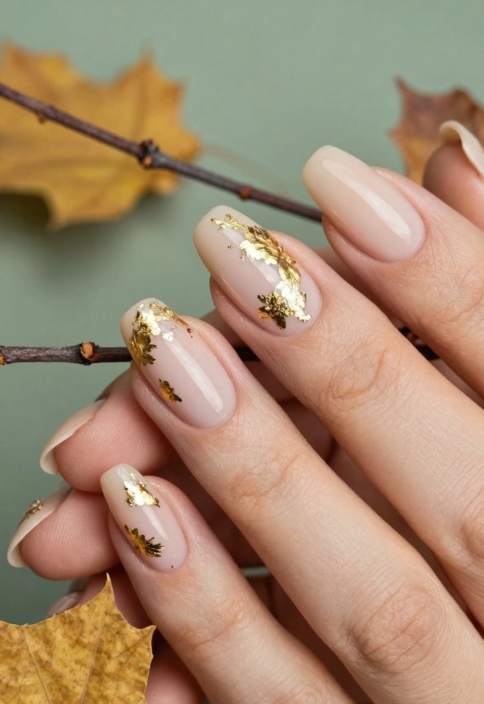17 Cute Fall Nail Ideas 2025: Fresh Trendy Looks - 7. Golden Leaf Accents 1