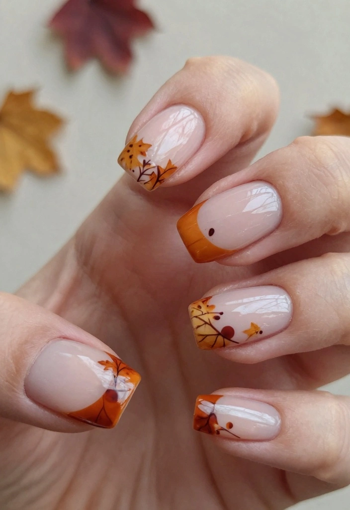 17 Fall Leaves Nail Art Ideas: Seasonal Nature Touch - 10. Leafy French Tips 1