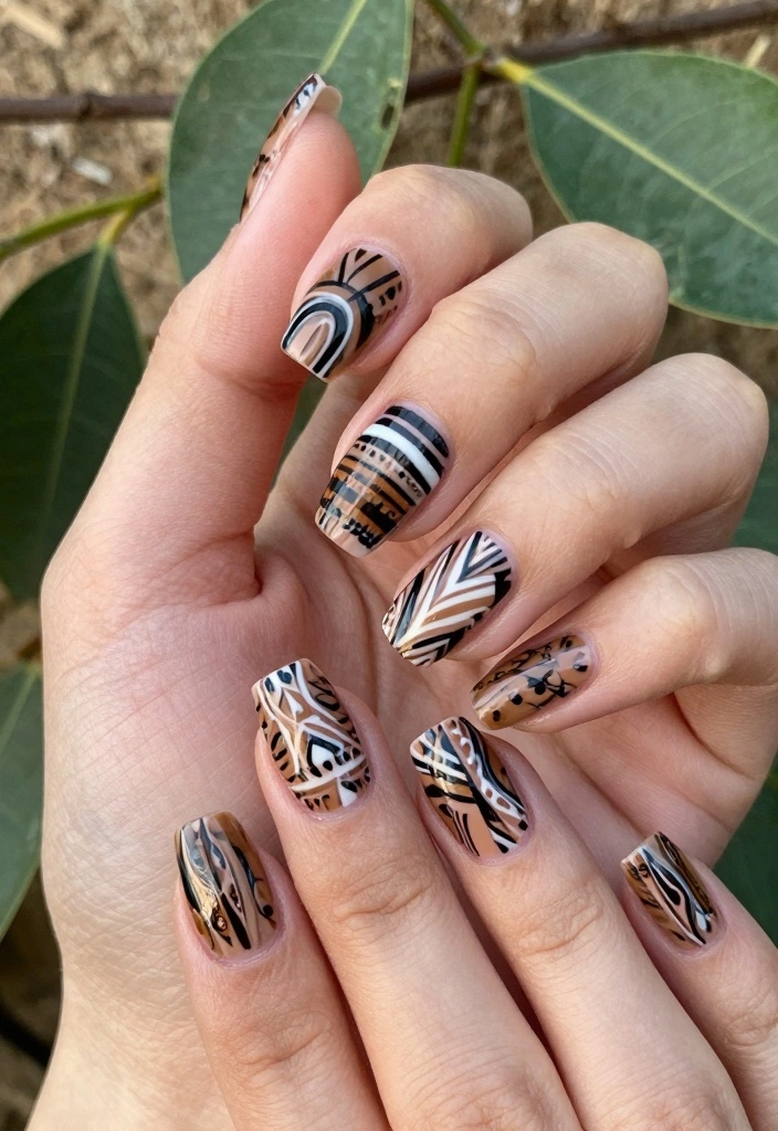 17 Fall Leaves Nail Art Ideas: Seasonal Nature Touch - 13. Tribal Leaf Patterns 1