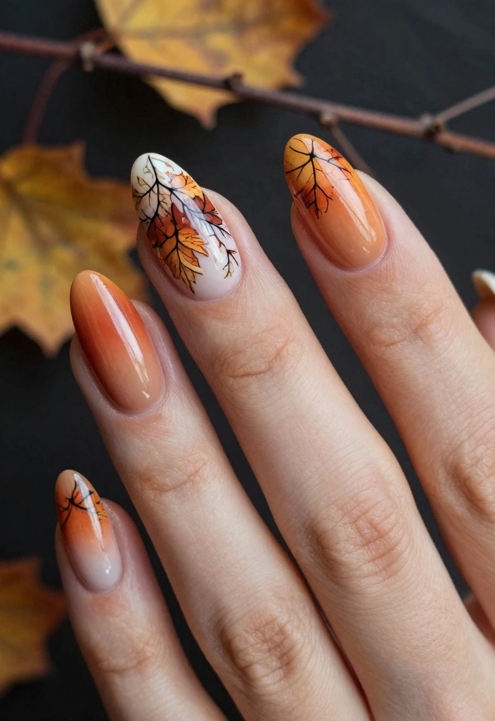 17 Fall Leaves Nail Art Ideas: Seasonal Nature Touch - 14. Gradient Leaf Background 1
